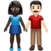 👩🏿‍🤝‍👨🏻 woman and man holding hands: dark skin tone, light skin tone display on Apple